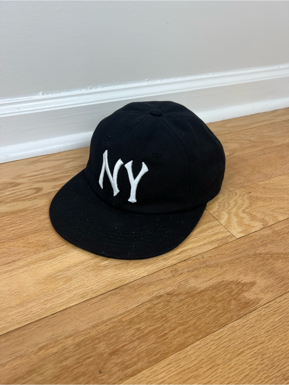 oMA Studios Black NY 5-Panel Hat with Teal Underbrim and Leather Strapback - Picture 3 of 8